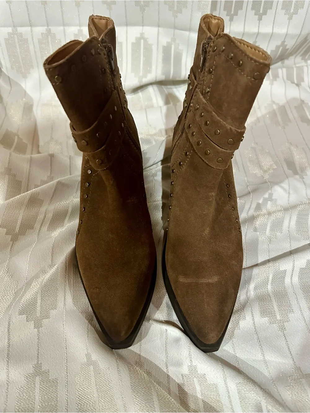 Crown Vintage Tan Suede Studded Ankle Boots with Buckle - Picture 2 of 6
